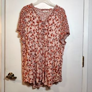 Maurices Floral Tie Front Pocket Babydoll Blouse